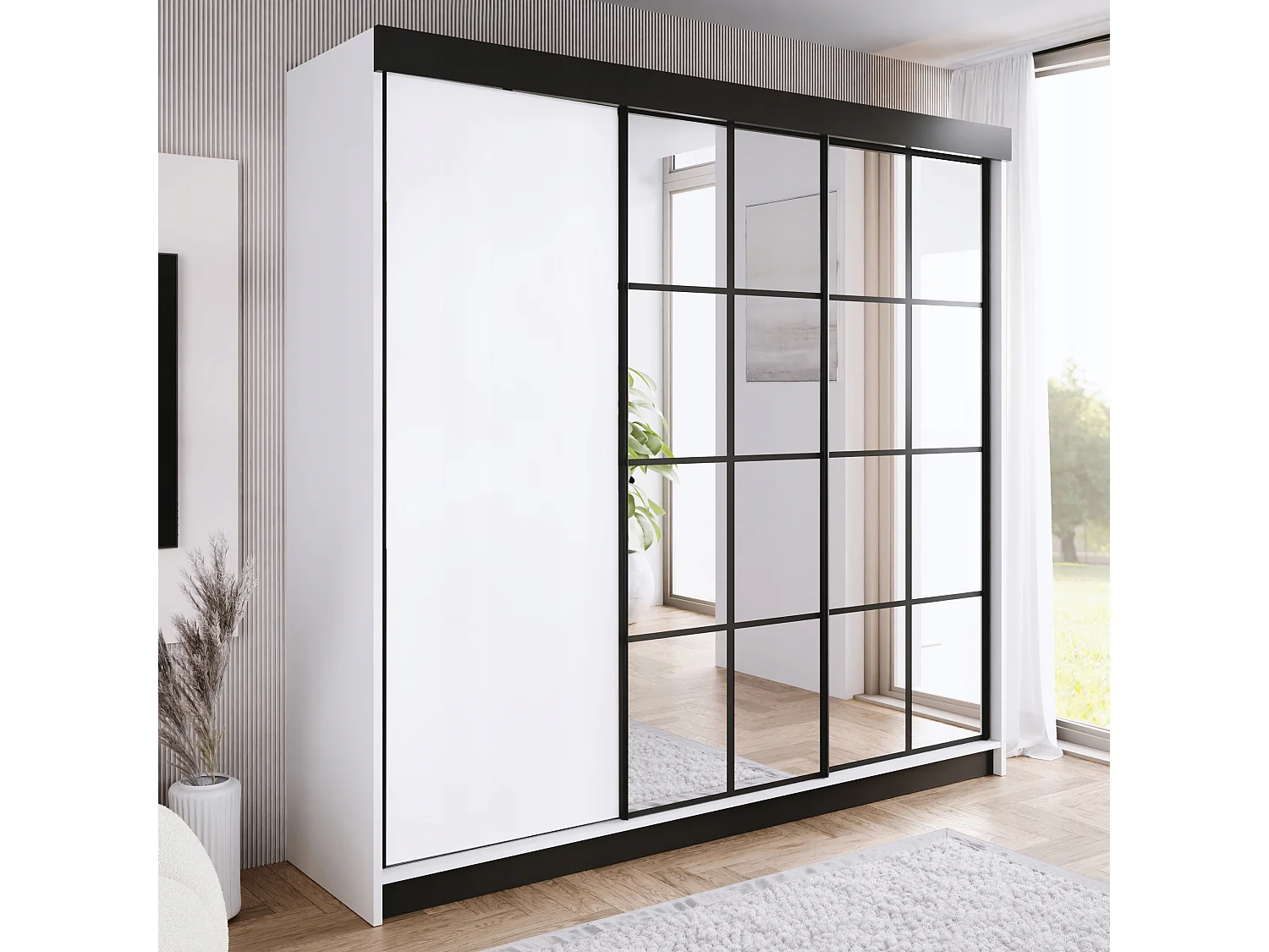 Armoire coulissante avec miroir BARI 2 blanche 250