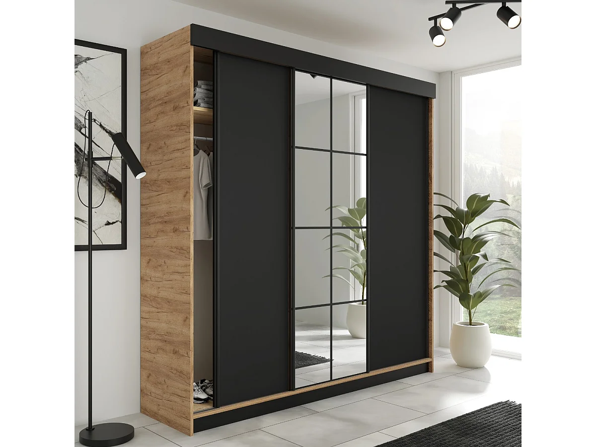 Schuifdeurkast LAMARO 200 eiken Craft/zwart