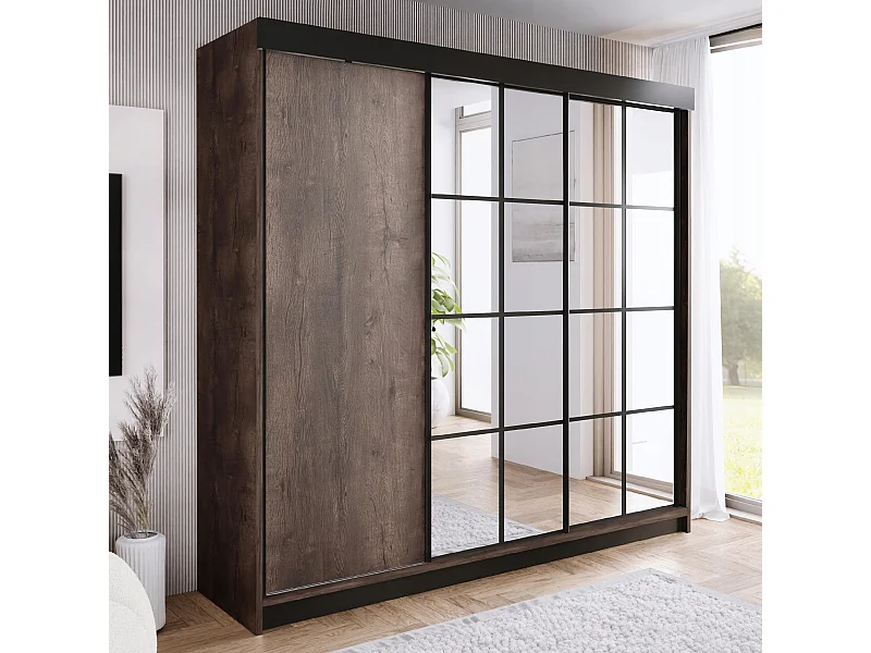 Armoire coulissante avec miroir BARI 2 frêne foncé 250