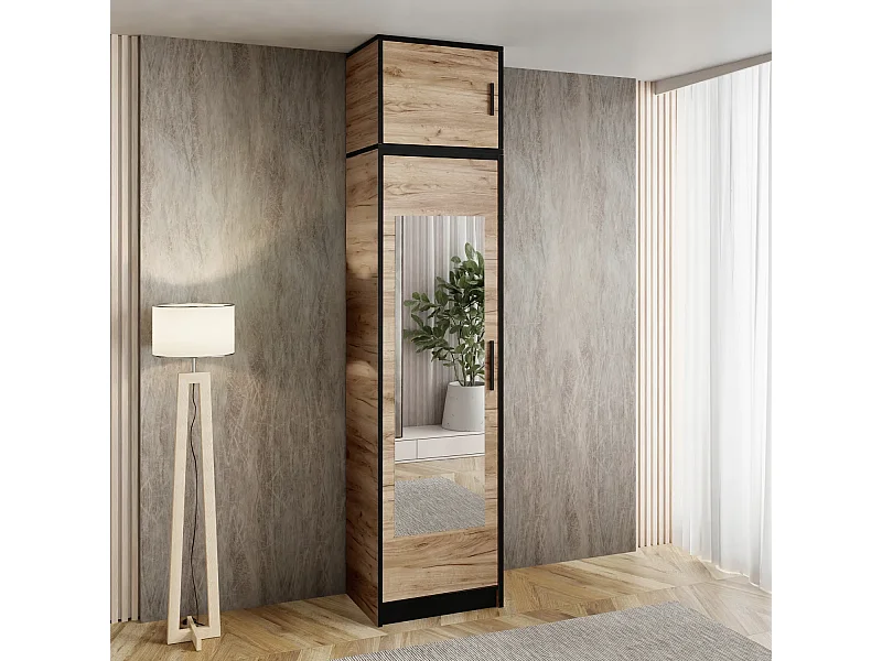 Armoire une porte DIOR chêne craft doré 1D avec surmeuble
