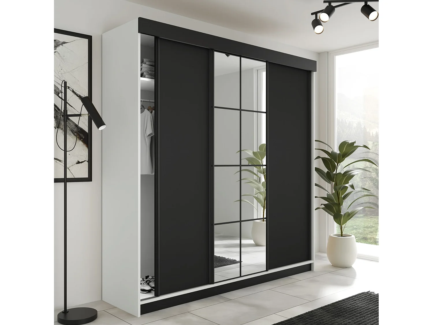 Schuifdeurkast LAMARO 200 wit/zwart