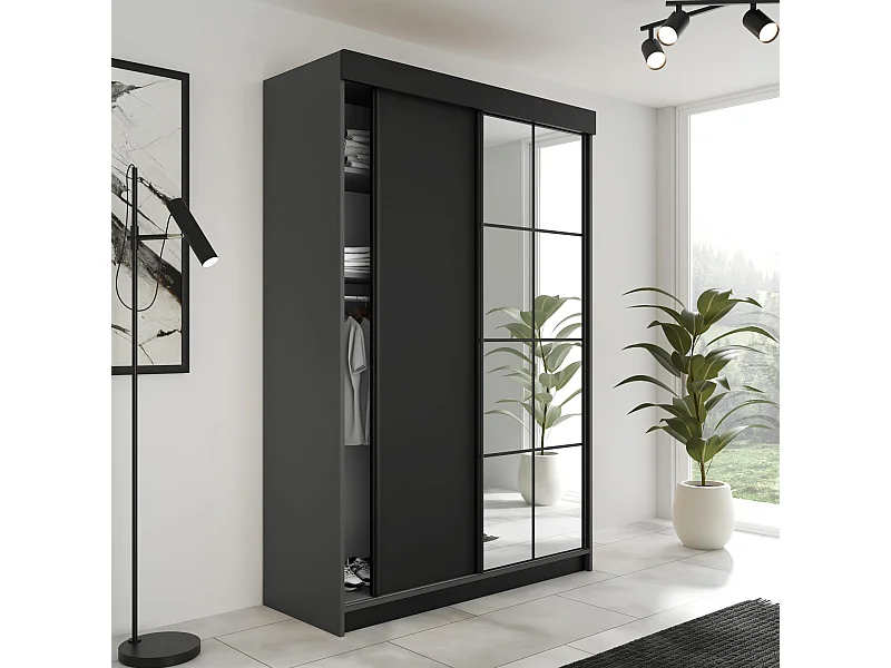 Armoire coulissante LAMARO 138 graphite/noir