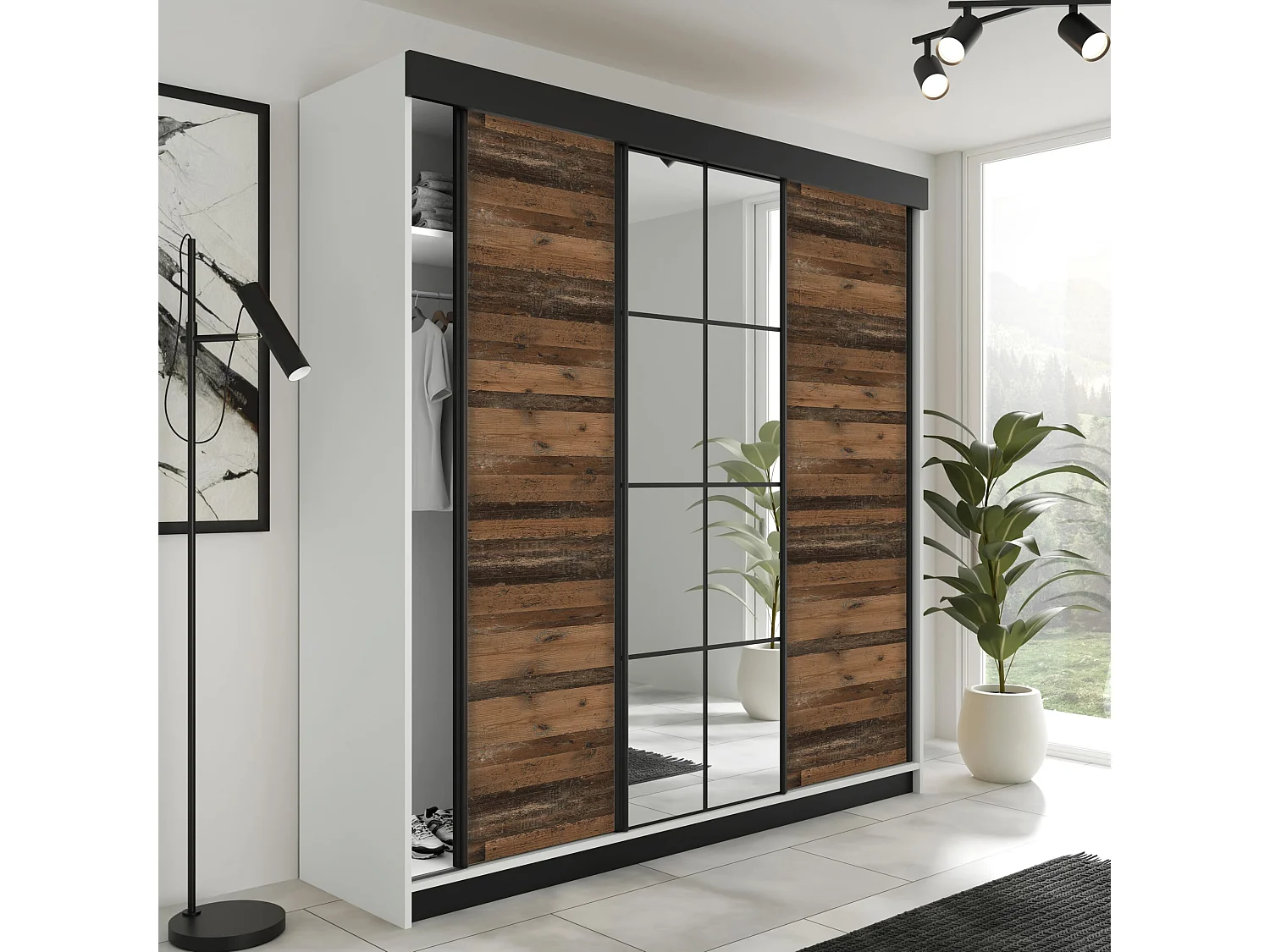 Armoire coulissante LAMARO 200 blanc/Old Style