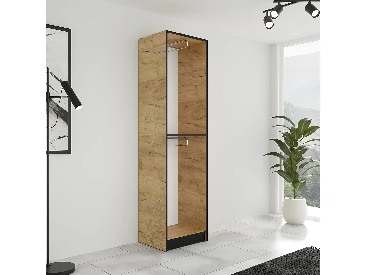 Armoire une porte avec miroir COSTA 1D CHÊNE CRAFT avec surmeuble