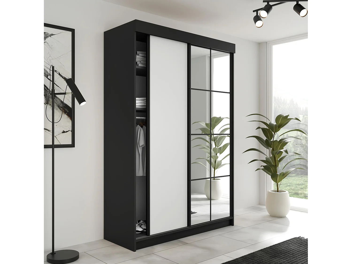 Armoire coulissante LAMARO 167 noire/blanche