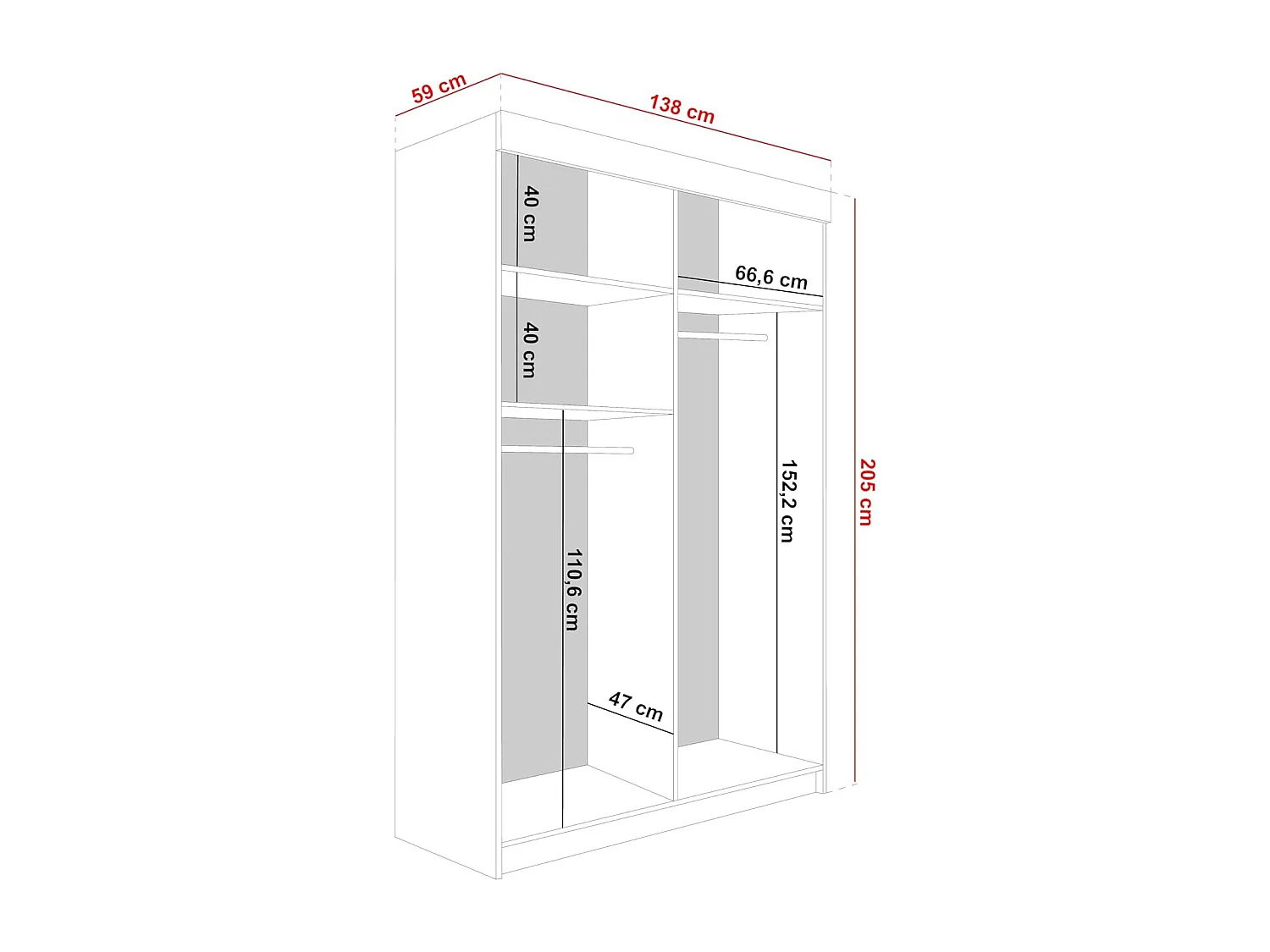 Armoire coulissante avec miroir et lames MALANI 138 - Chêne Craft Doré + Graphite