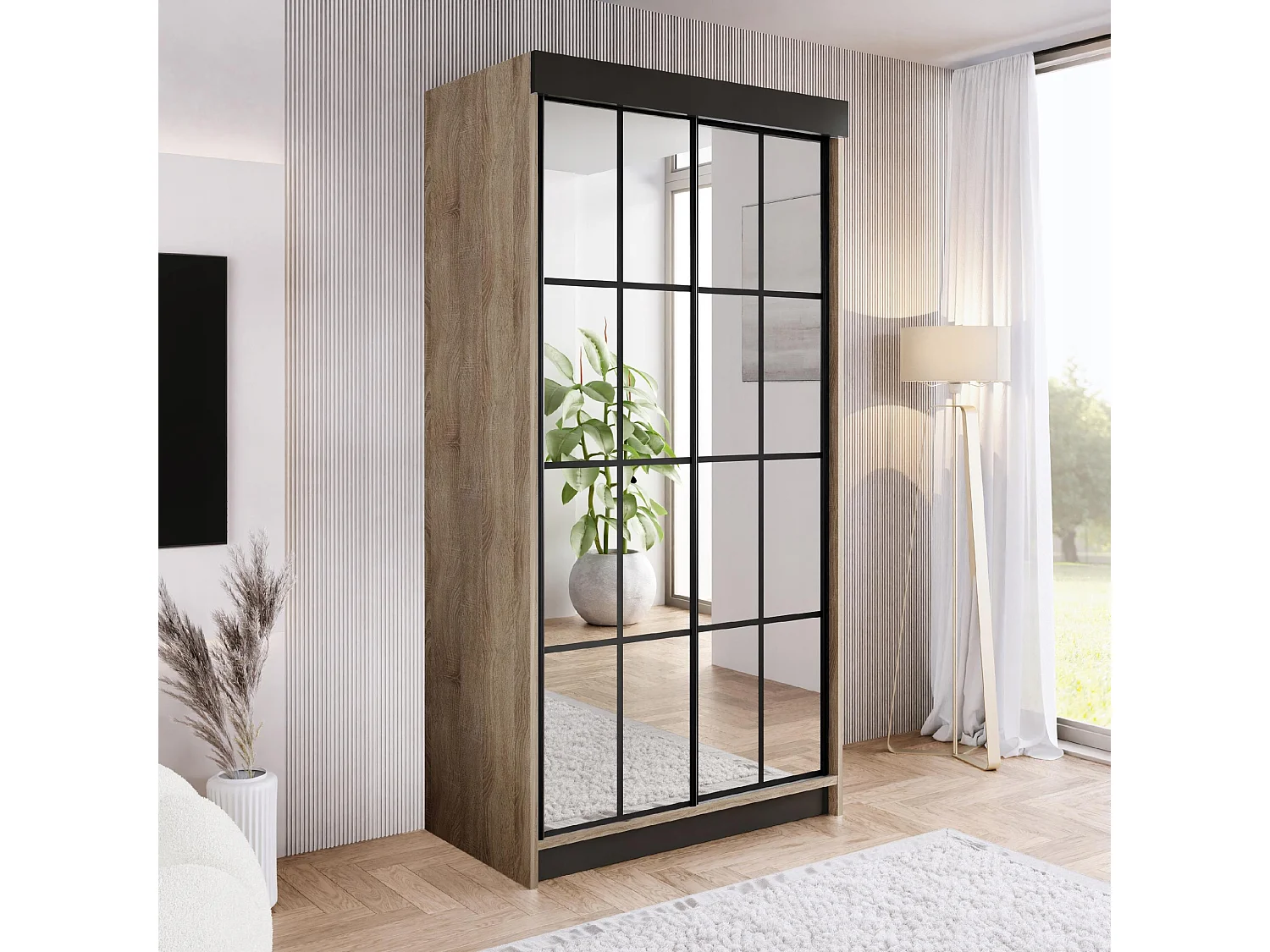 Szafa przesuwna ARI 2 – 100x200x62 cm – dąb sonoma