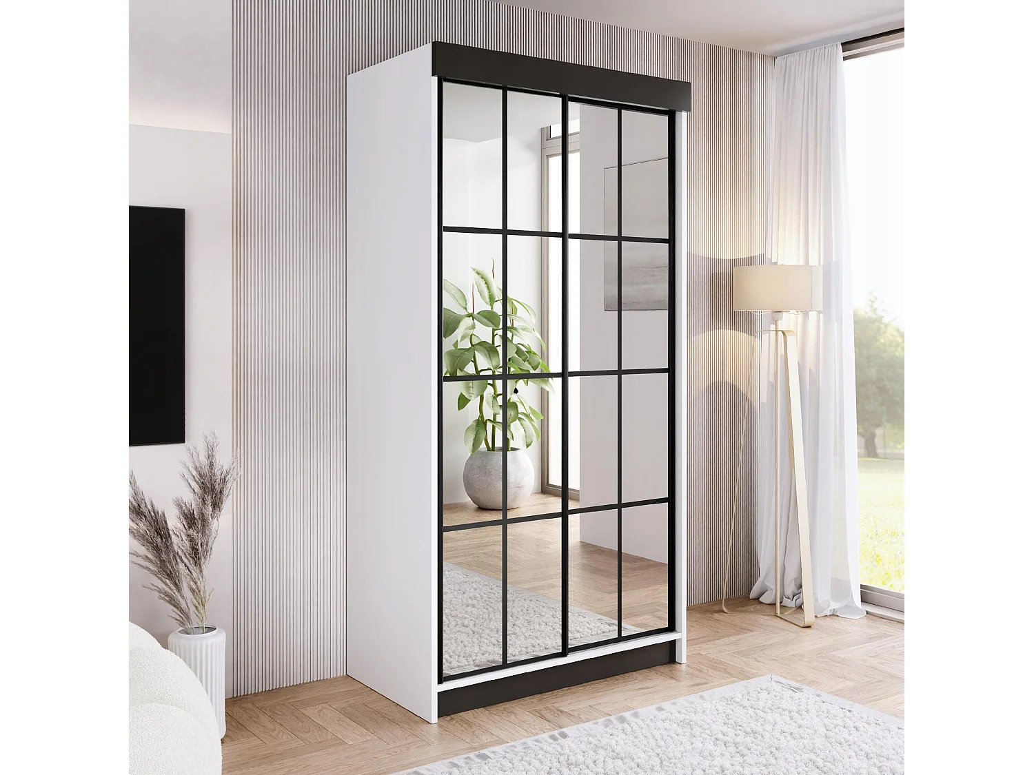 Armoire coulissante avec miroir BARI 2 blanche 100