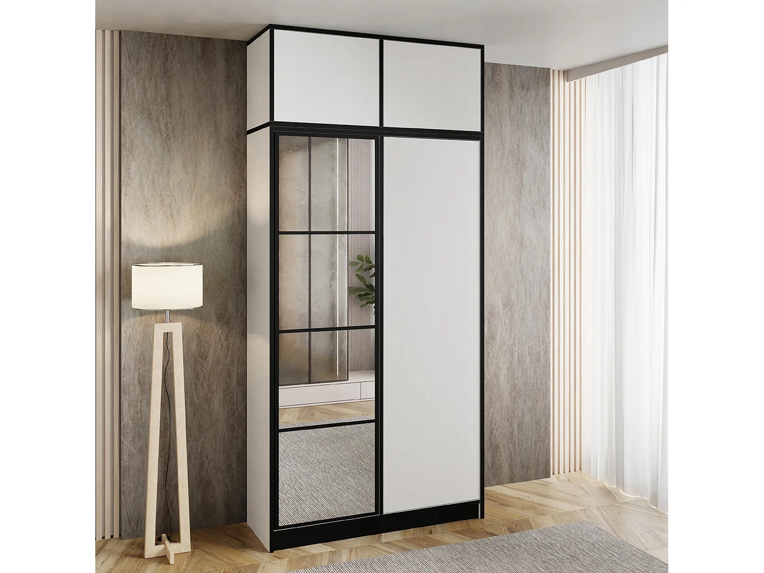 Armoire deux portes avec miroir COSTA 2D BLANCHE avec surmeuble