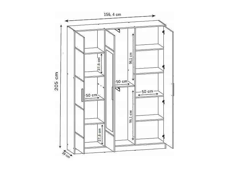 Armoire trois portes DIOR 157 3D chêne craft doré avec surmeuble