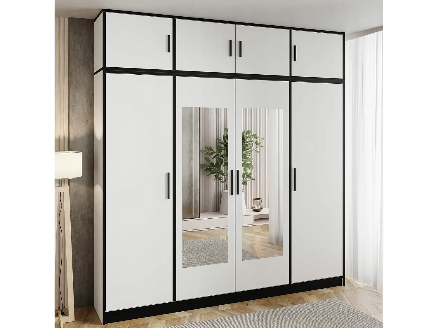 Armoire quatre portes DIOR 207 4D BLANCHE avec surmeuble