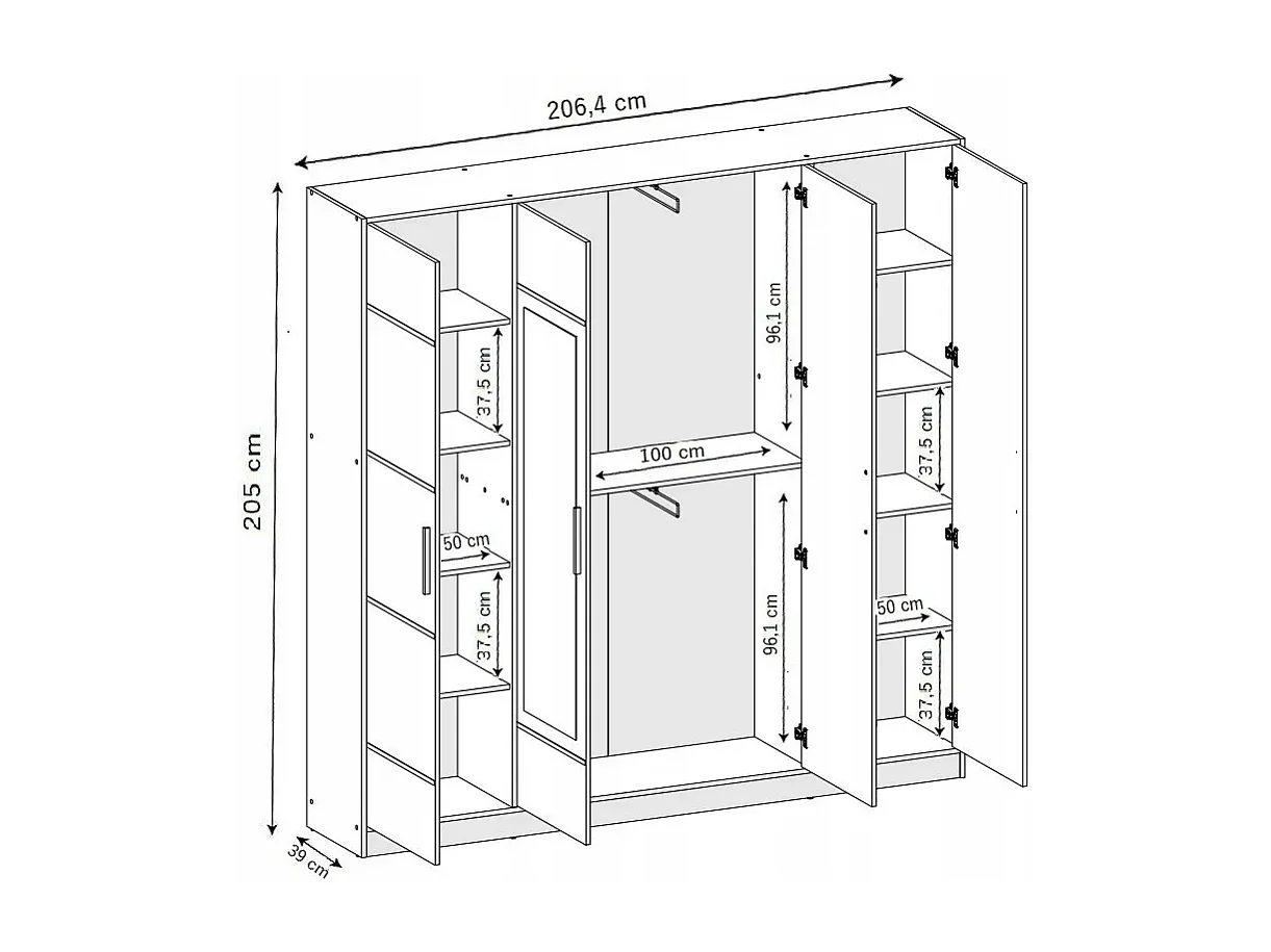 Armoire quatre portes DIOR 207 4D BLANCHE avec surmeuble