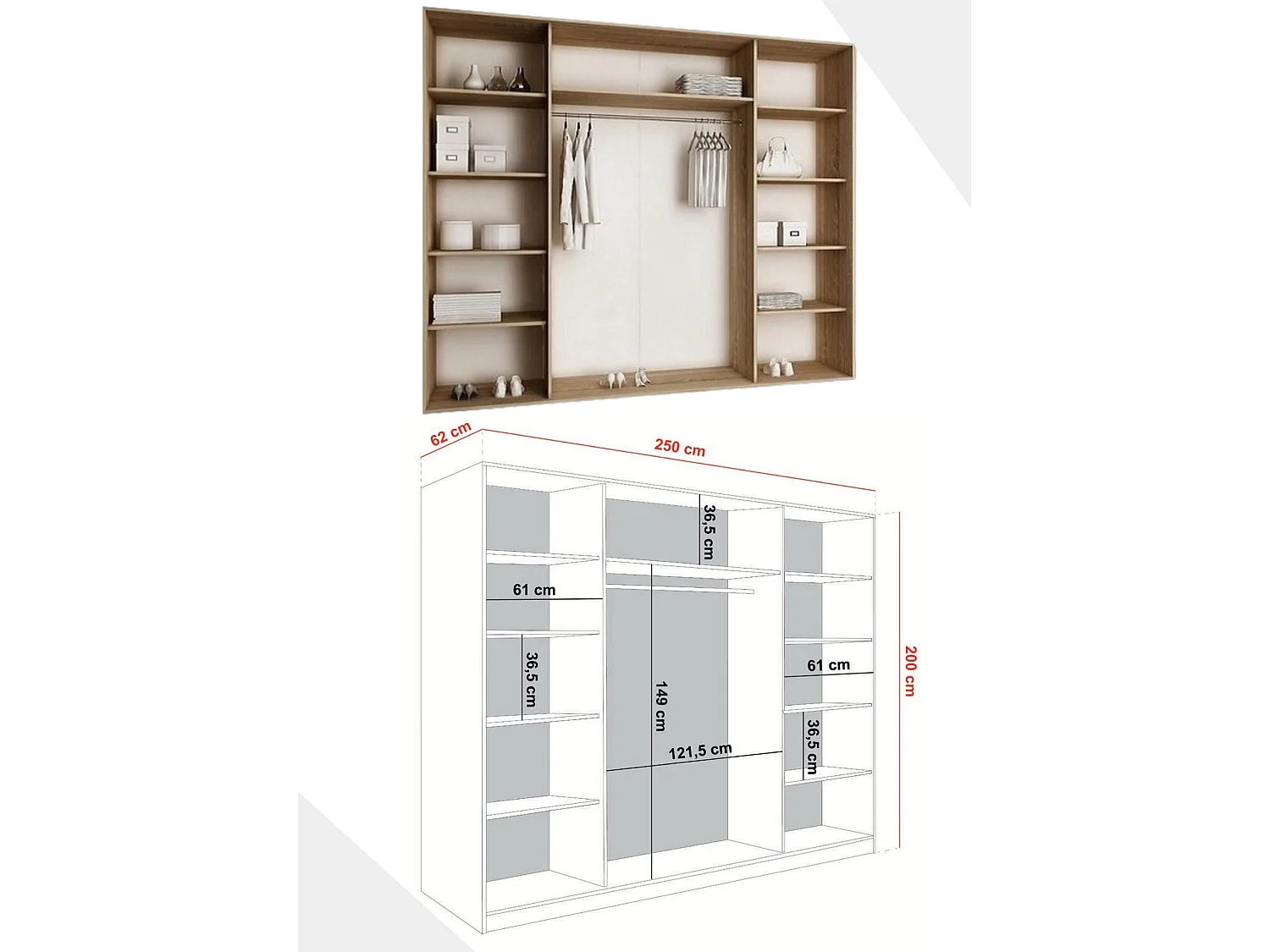 Armoire coulissante avec miroir BARI 1 chêne sonoma 250