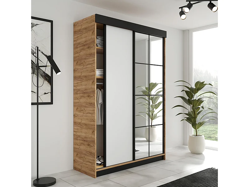 Schwebetürenschrank LAMARO 138 Eiche Craft/Weiß