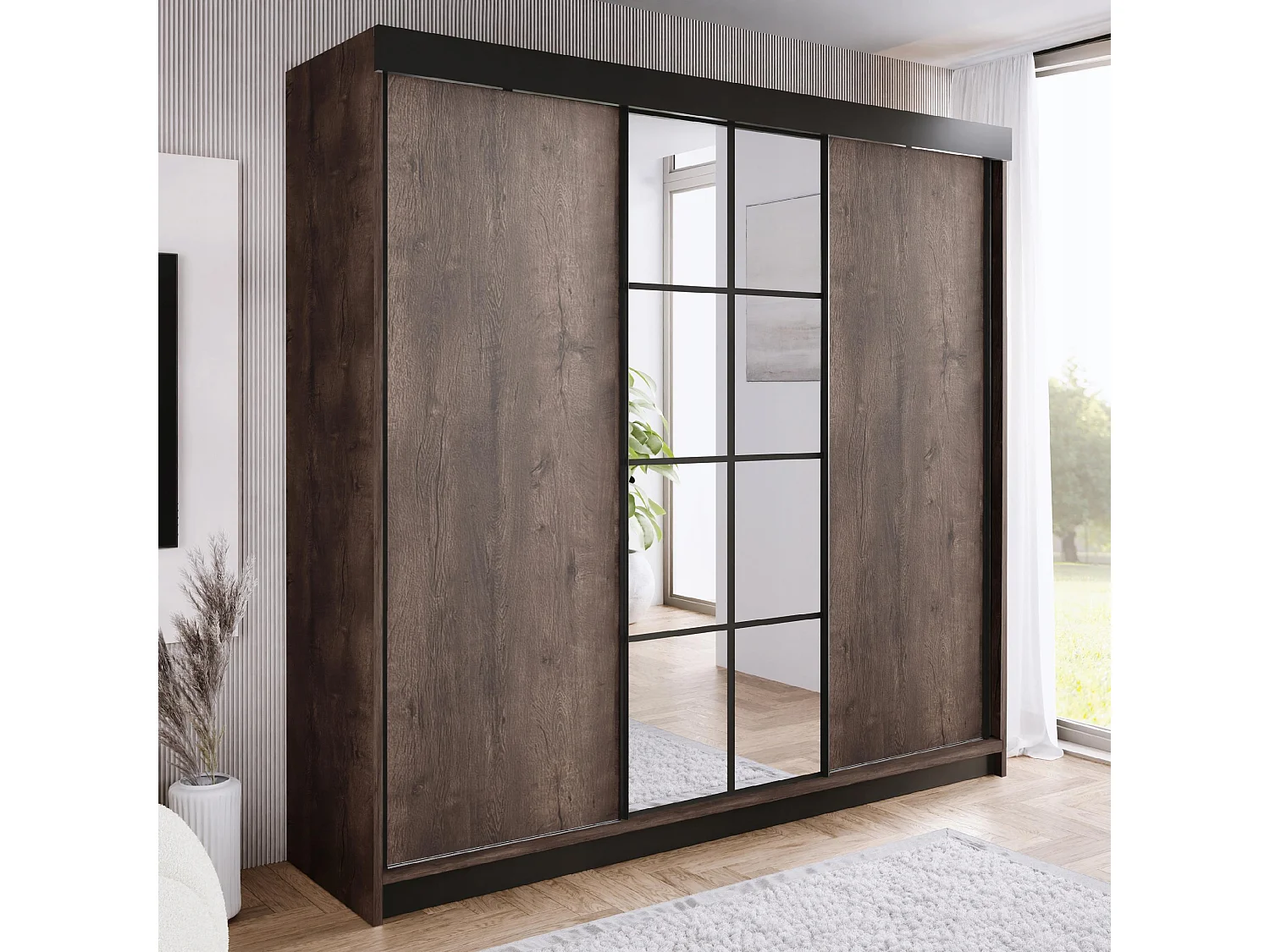 Armoire coulissante avec miroir BARI 1 frêne foncé 250