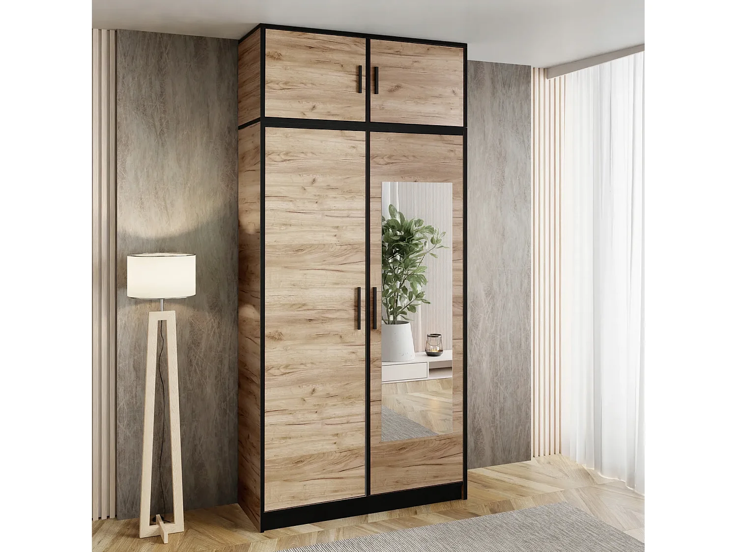 Armoire deux portes DIOR 105 chêne craft doré 2D avec surmeuble