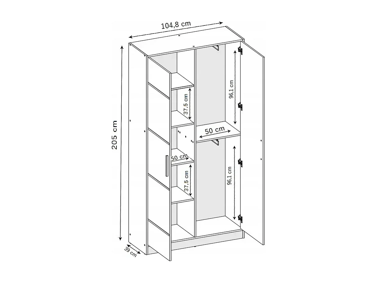 Armoire deux portes DIOR 105 chêne craft doré 2D avec surmeuble