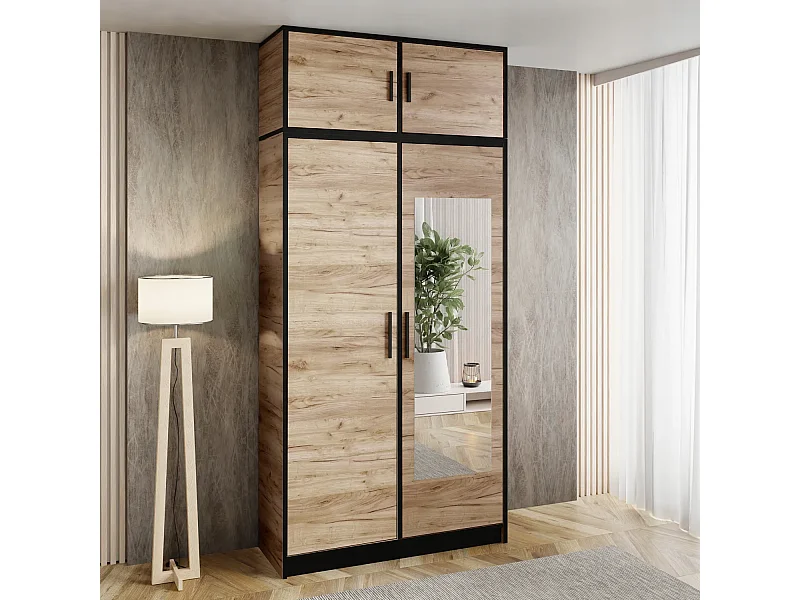 Armoire deux portes DIOR 105 chêne craft doré 2D avec surmeuble