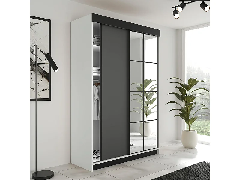 Armoire coulissante LAMARO 138 blanc/graphite