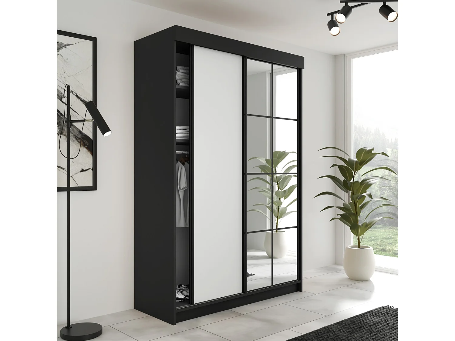 Armoire coulissante LAMARO 138 noire/blanche