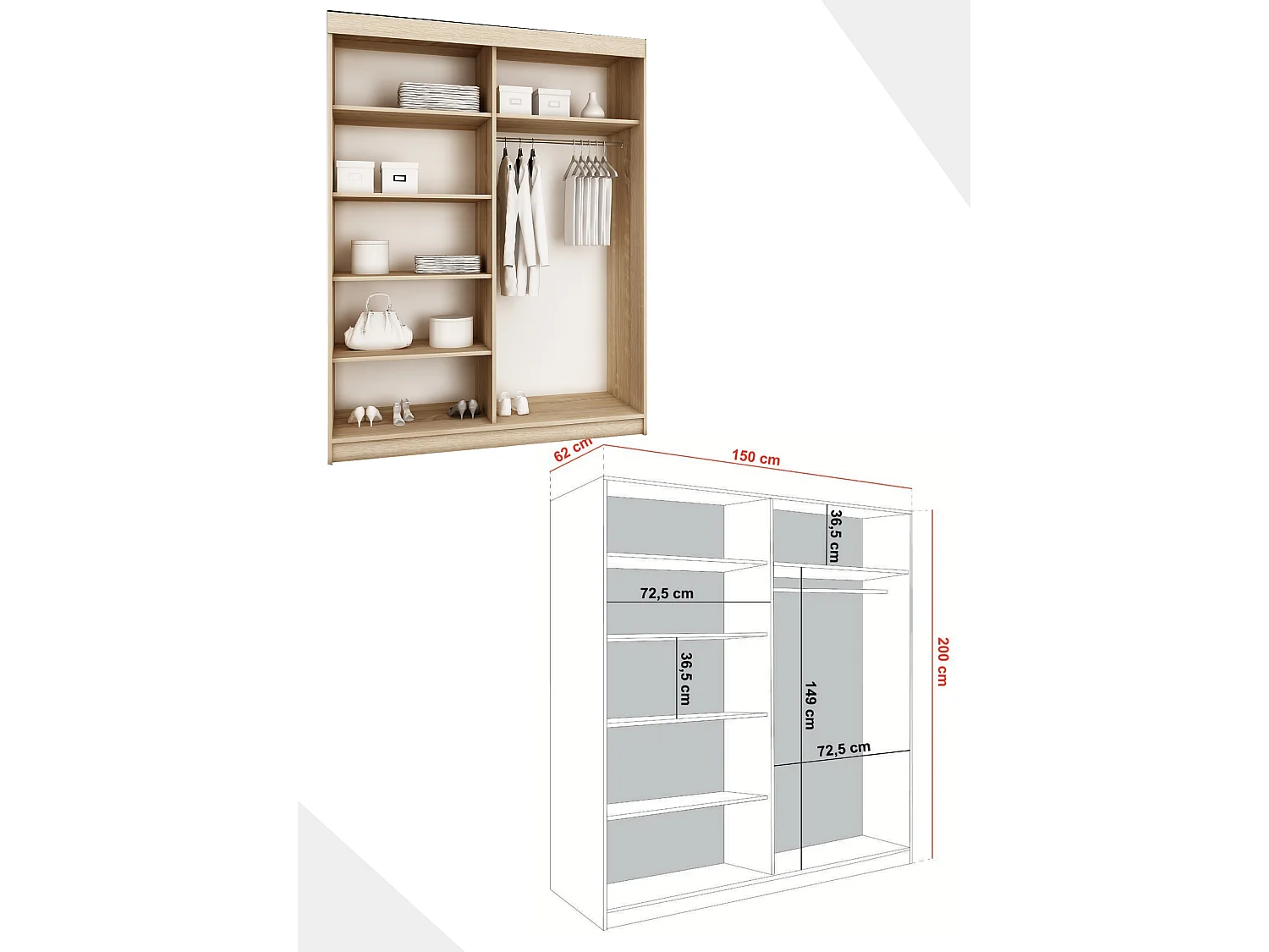 Armoire coulissante avec miroir BARI 2 chêne sonoma 150