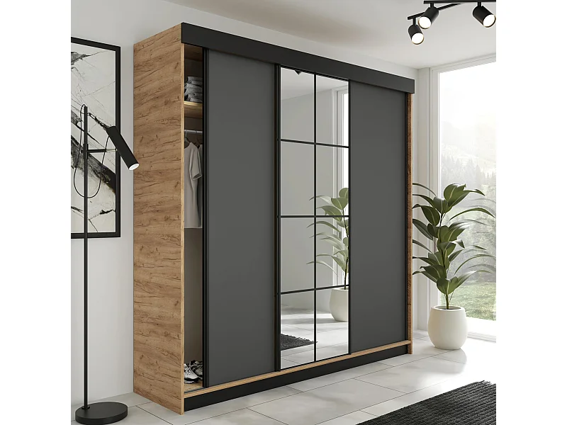 Szafa Przesuwna LAMARO 200 Dąb Craft/Grafit