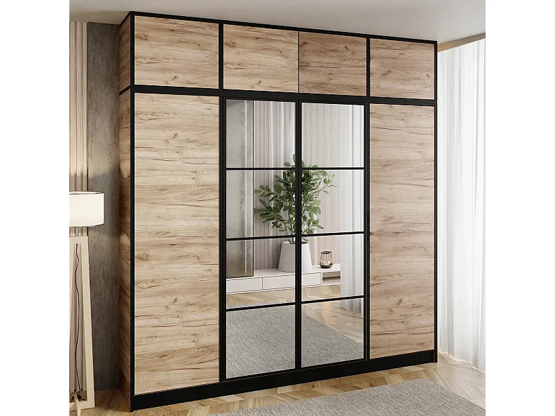 Armoire quatre portes avec miroir MODÈLE 1 COSTA 4D CHÊNE CRAFT DORÉ avec surmeuble