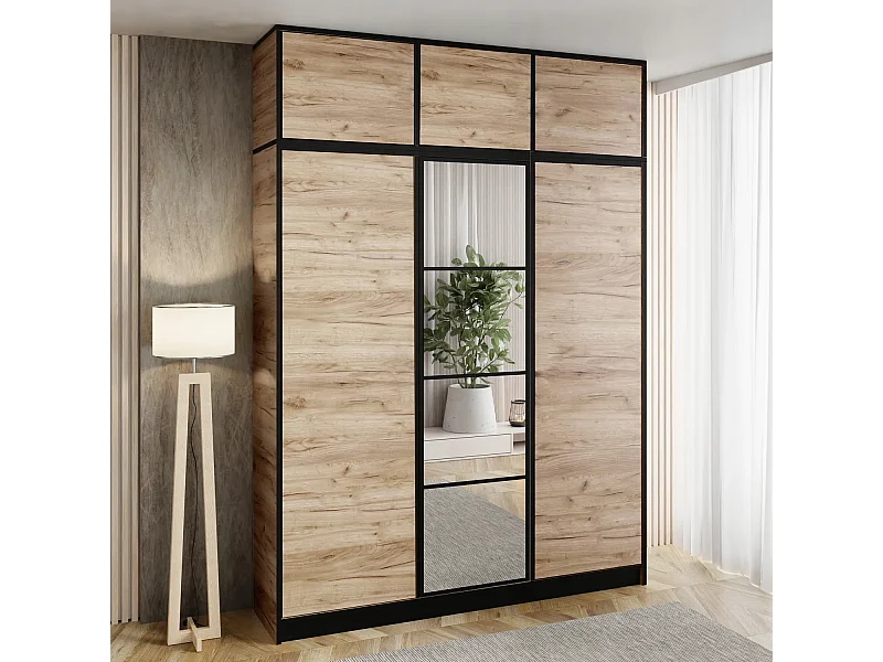 Armoire trois portes avec miroir MODÈLE 1 COSTA 3D CHÊNE CRAFT DORÉ avec surmeuble
