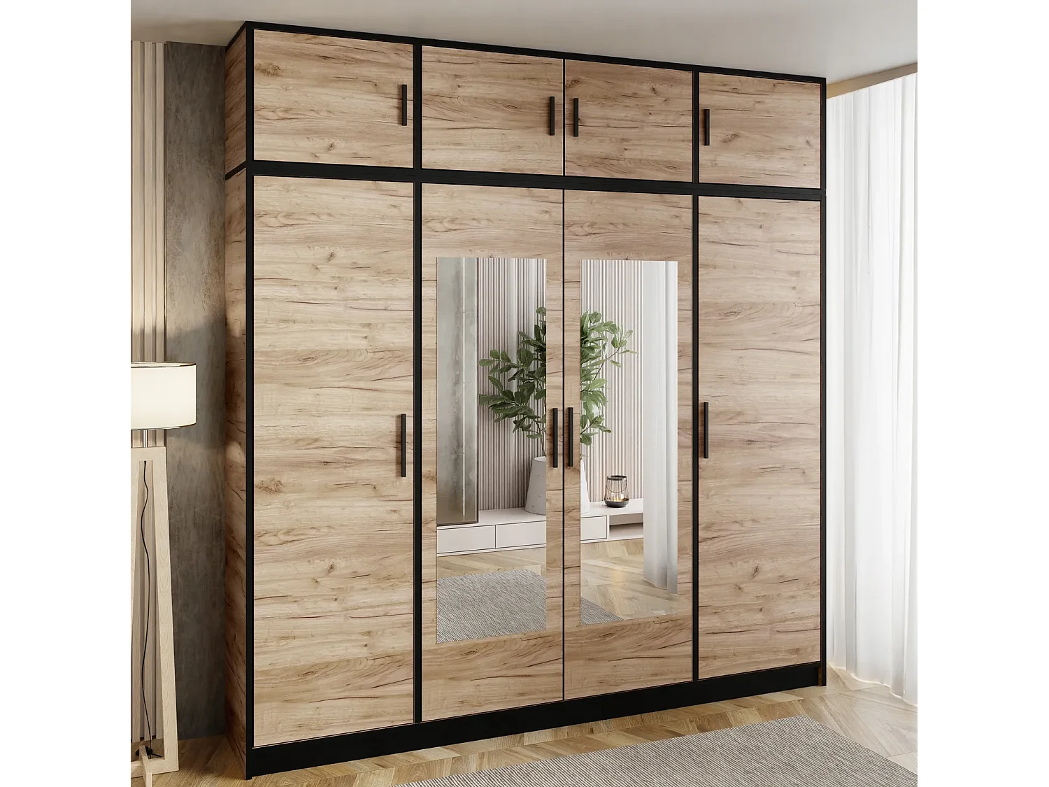 Armoire quatre portes DIOR 207 4D chêne craft doré avec surmeuble