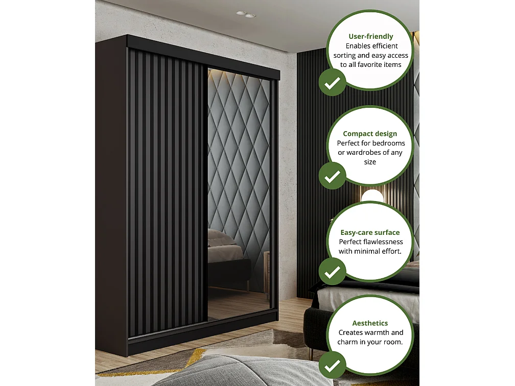 Armoire coulissante avec miroir et lames MALANI 138 – Graphite + Blanc