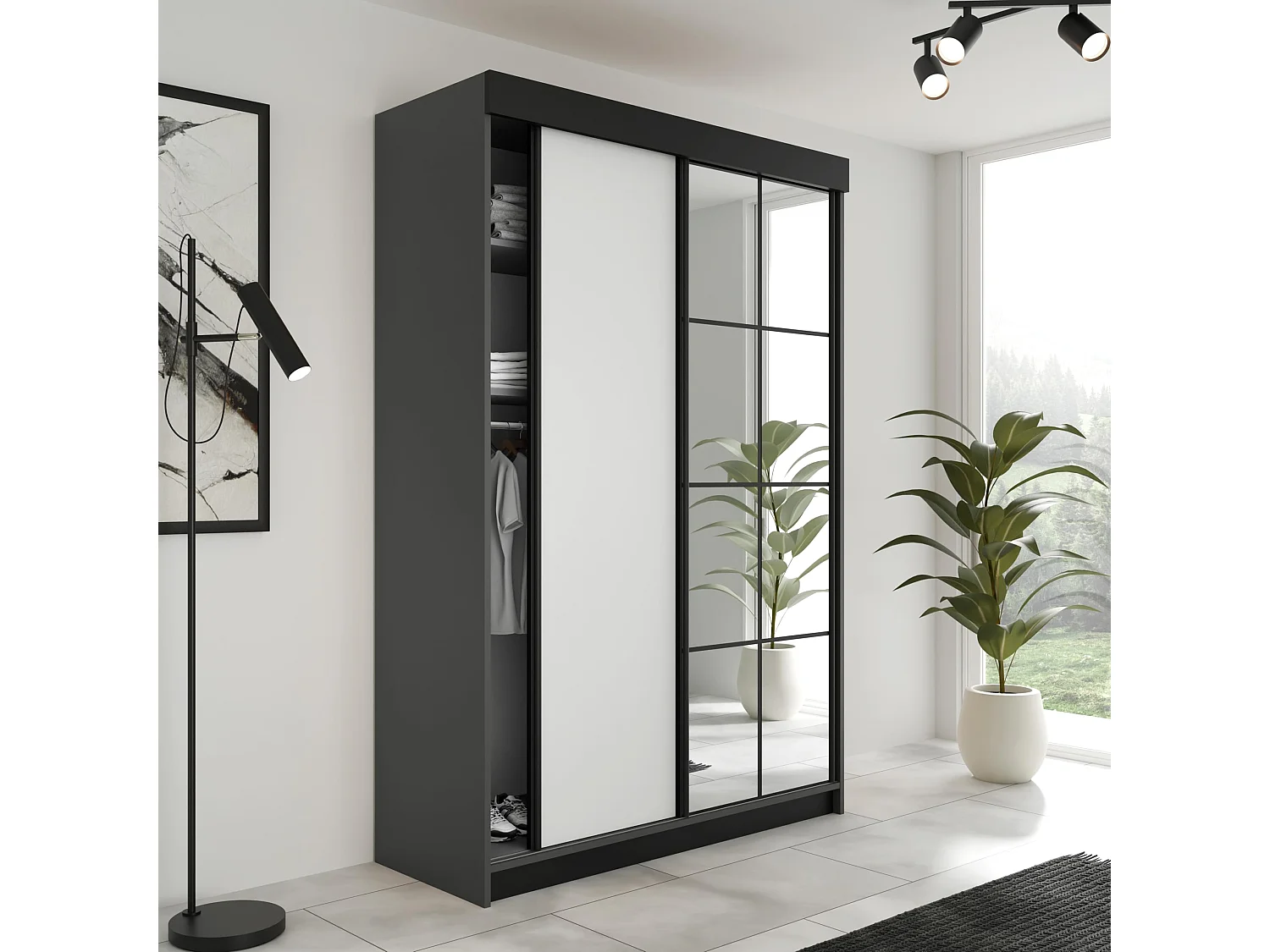 Armoire coulissante LAMARO 138 graphite/blanc