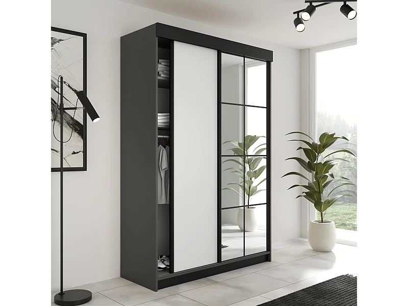 Armoire coulissante LAMARO 138 graphite/blanc