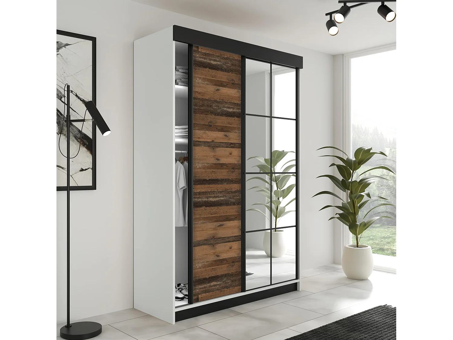 Armoire coulissante LAMARO 138 blanc/Old Style