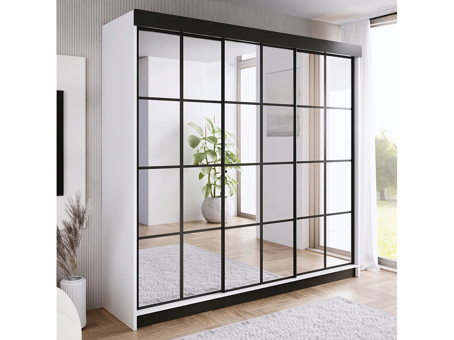 Armoire coulissante avec miroir BARI 3 blanche 250