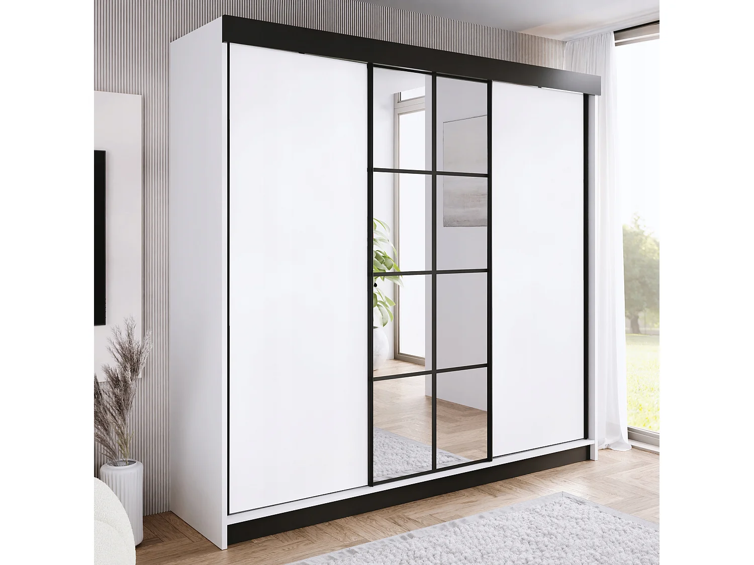 Armoire coulissante avec miroir BARI 1 blanche 250