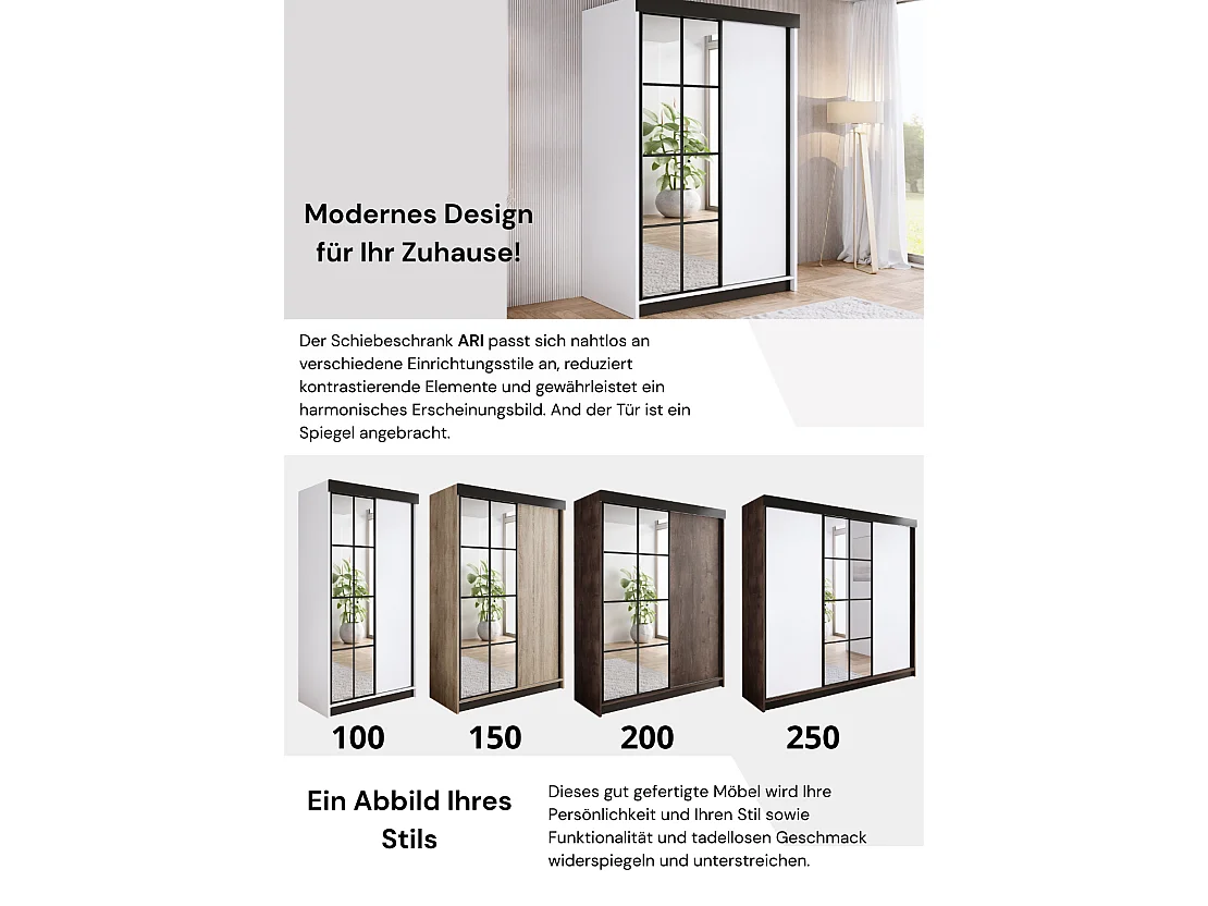 Armoire coulissante avec miroir BARI 1 blanche 250