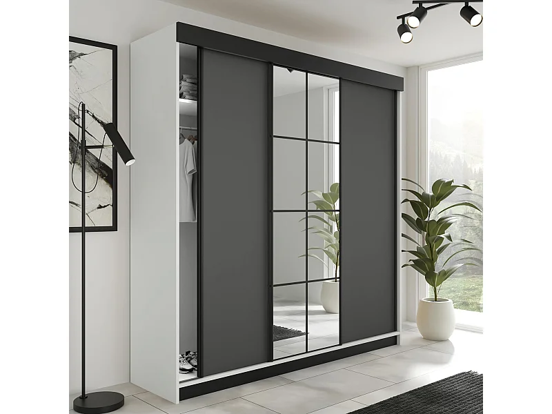 Armoire coulissante LAMARO 200 blanc/graphite