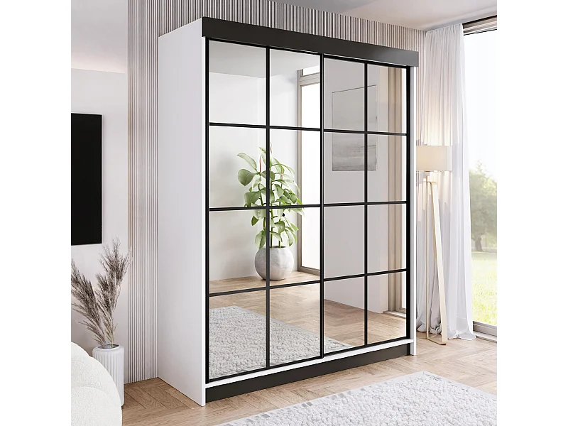 Armoire coulissante avec miroir BARI 2 blanche 200