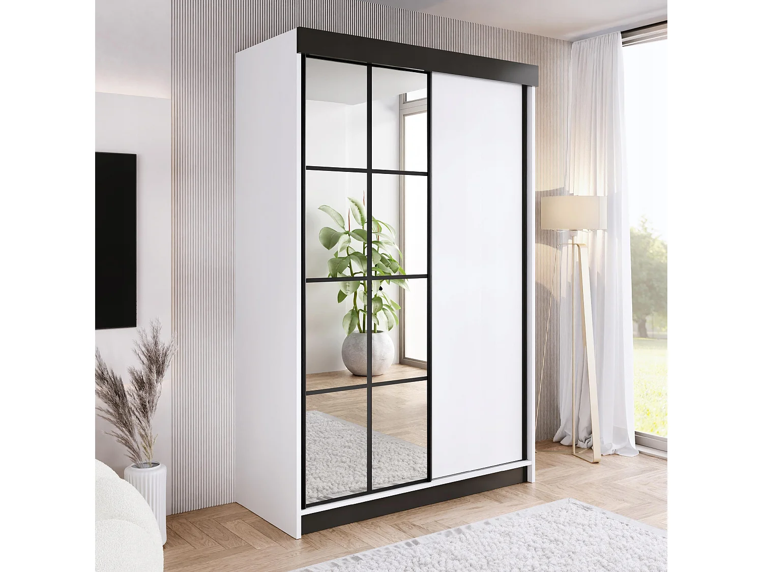 Armoire coulissante avec miroir BARI 1 blanche 150