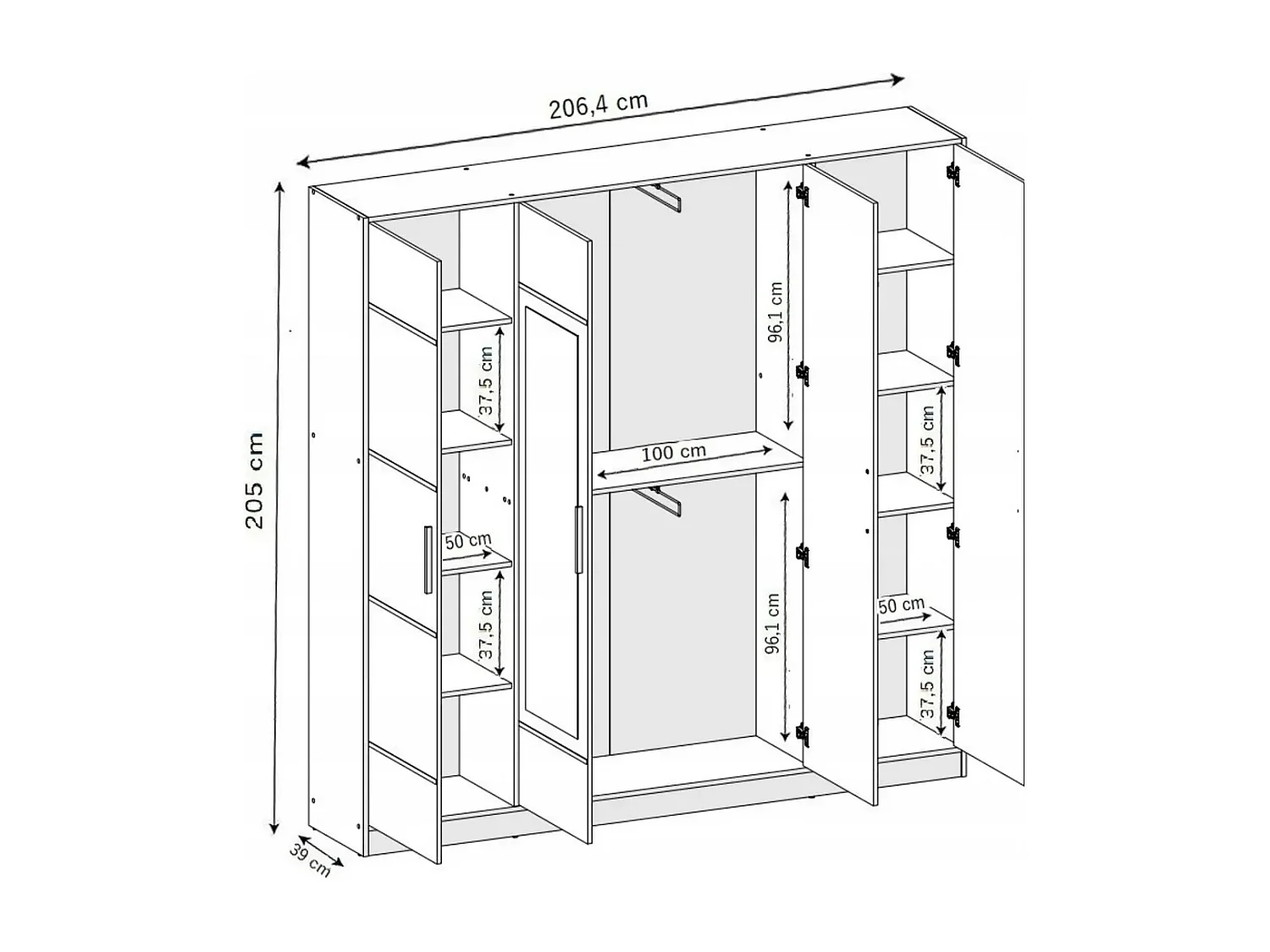 Armoire quatre portes avec miroir MODÈLE 1 COSTA 4D BLANCHE avec surmeuble