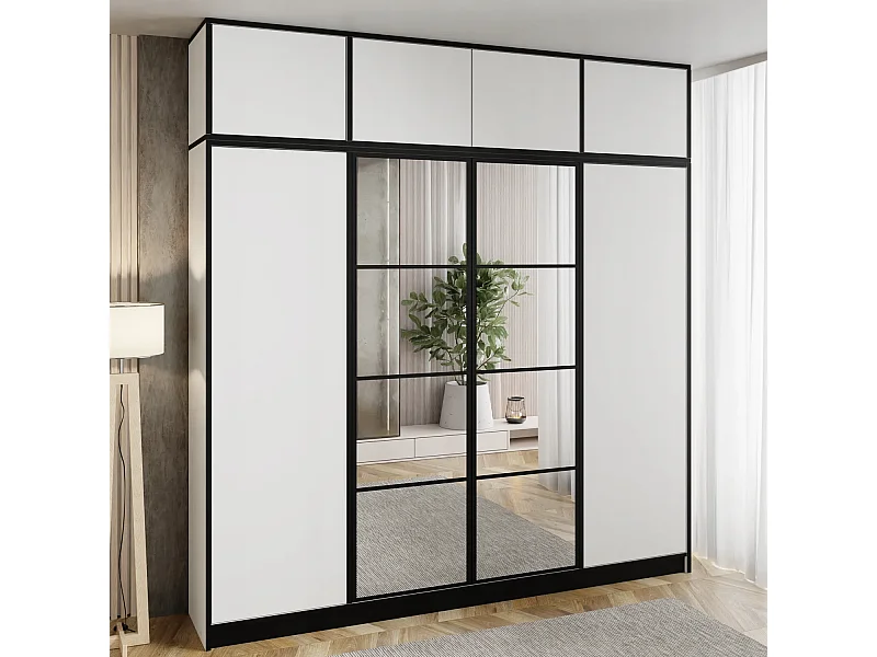 Armoire quatre portes avec miroir MODÈLE 1 COSTA 4D BLANCHE avec surmeuble