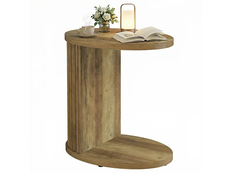 Table d'Appoint en C – Table de Canapé 2 Étages avec Rangement, Design Ovale pour Petit Espace et Chambre, 60x40x63 cm