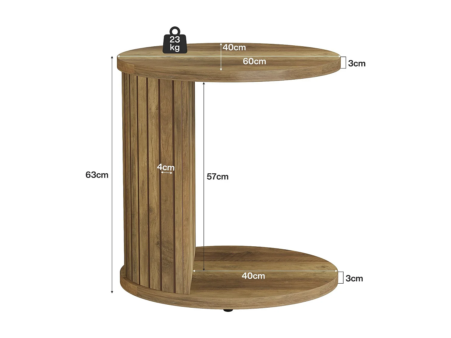 Table d'Appoint en C – Table de Canapé 2 Étages avec Rangement, Design Ovale pour Petit Espace et Chambre, 60x40x63 cm