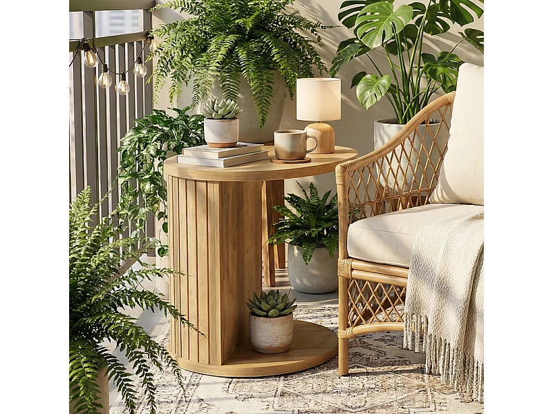 Table d'Appoint en C – Table de Canapé 2 Étages avec Rangement, Design Ovale pour Petit Espace et Chambre, 60x40x63 cm