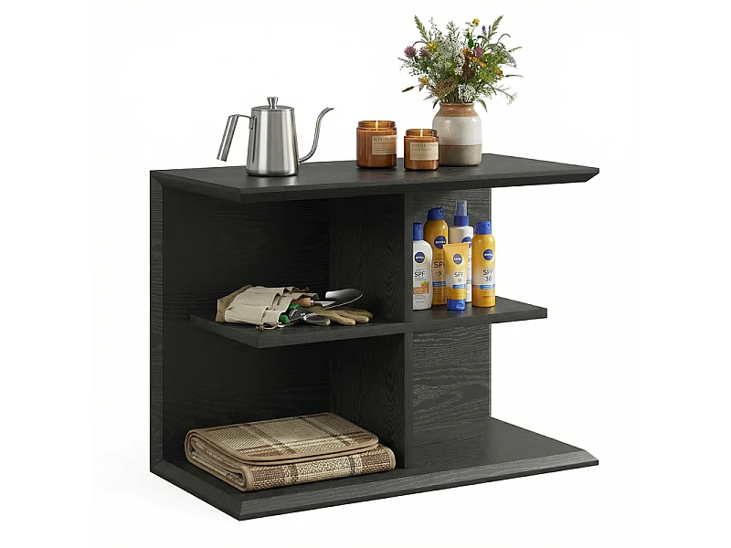 Table d'Appoint Industrielle 4 Étagères – Table Basse & Table de Chevet Noire, Large Rangement pour Salon et Chambre, 80x40x60 cm