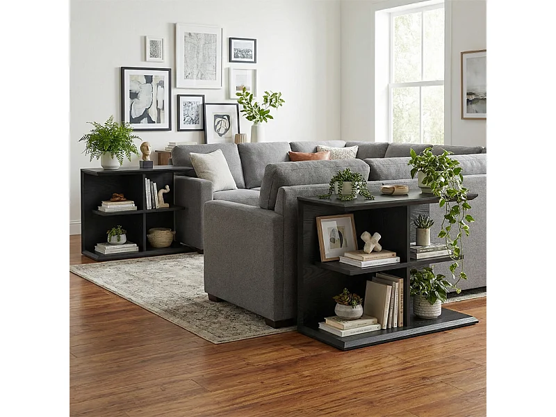 Table d'Appoint Industrielle 4 Étagères – Table Basse & Table de Chevet Noire, Large Rangement pour Salon et Chambre, 80x40x60 cm