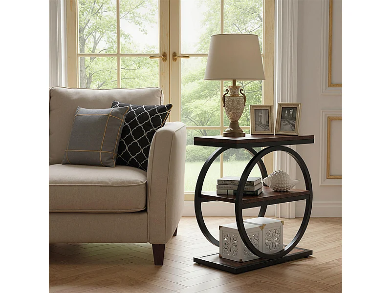 Table d'appoint étroite à 3 Niveaux, Table Basse en Bois, Avec étagère, Peut être utilisé comme canapé de salon à proximité