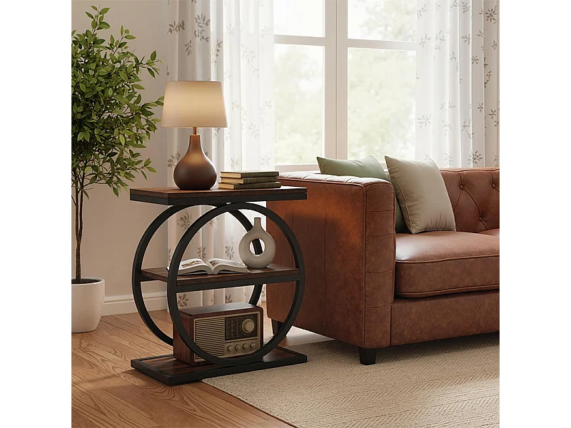 Table d'appoint étroite à 3 Niveaux, Table Basse en Bois, Avec étagère, Peut être utilisé comme canapé de salon à proximité