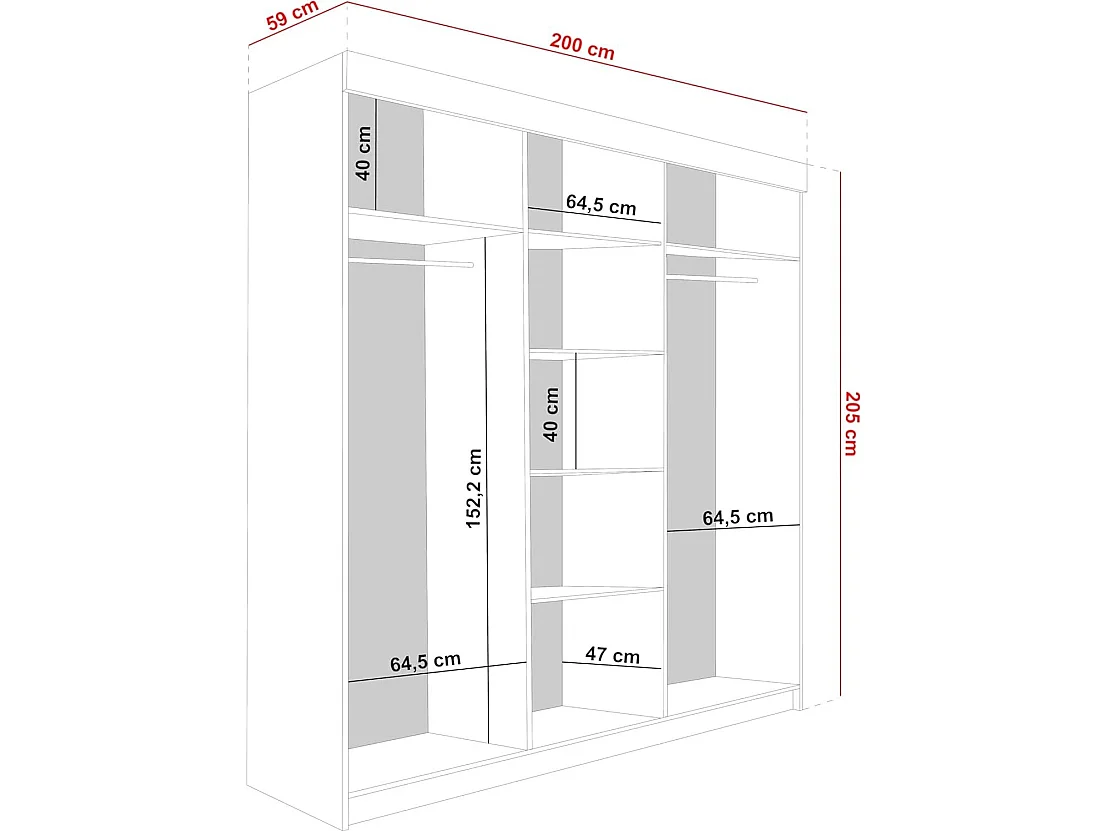 Armoire coulissante avec miroir et lames MALANI 200 - Graphite Anthracite