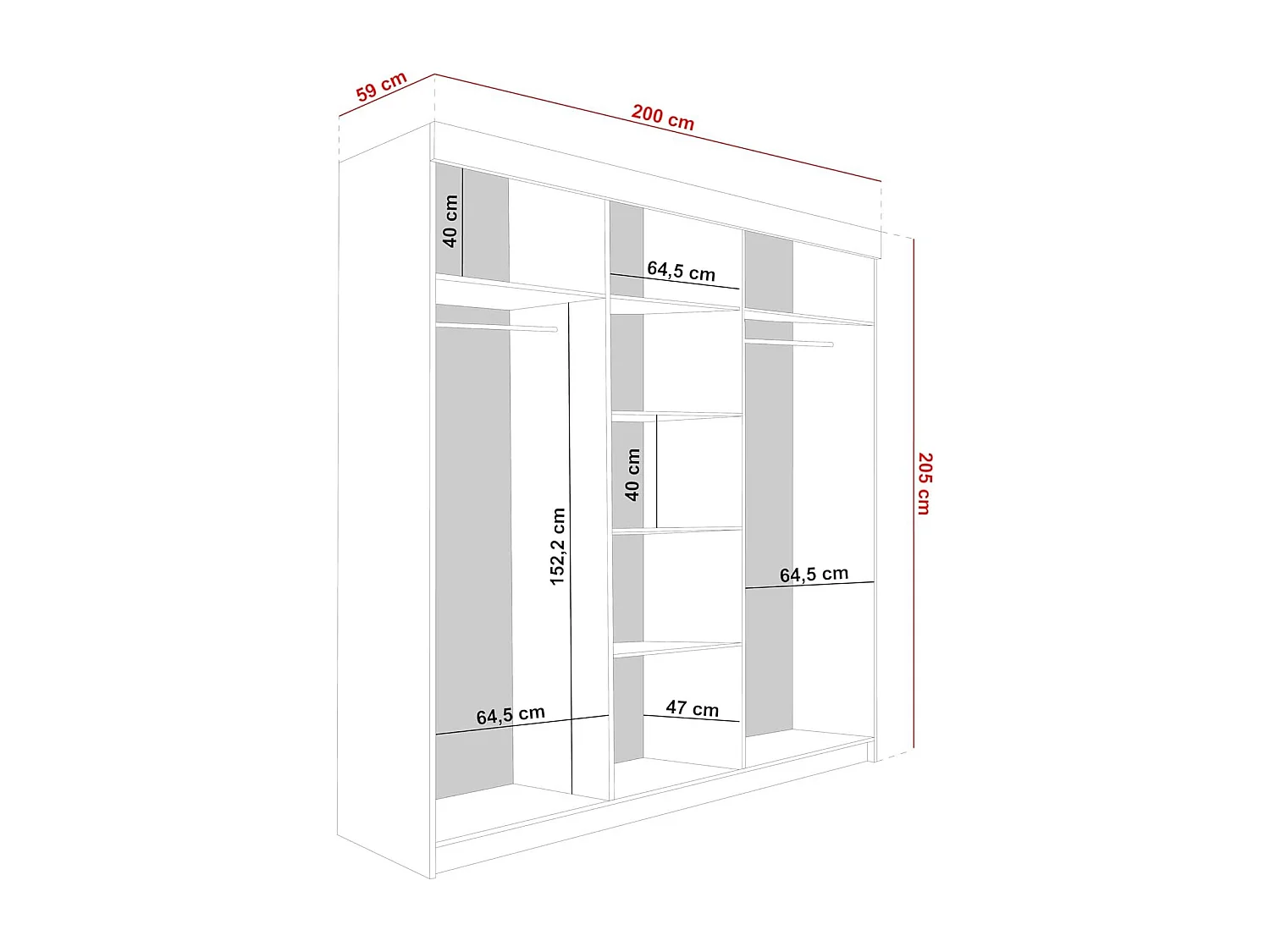 Armoire coulissante avec miroir et lames MALANI 200 - Chêne Craft Doré + Blanche